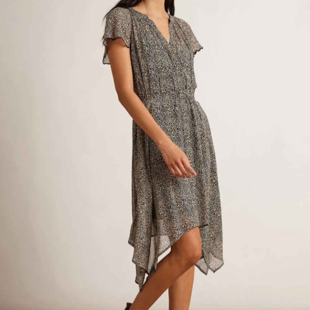 NWT VELVET BELEN LEOPARD VISCOSE CREPE SCARF HEM DRESS